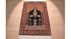 Hand-knotted chinese pure silk carpet 95x65 cm Blue