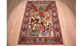 Perser Teppich "Isfahan" mit Seide 165x110 cm Tanzszene