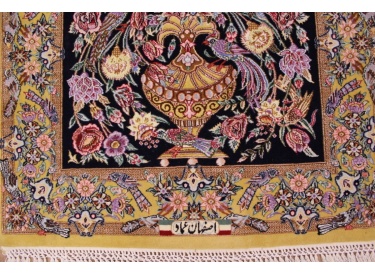 Perser Teppich "Isfahan" Kette aus Seide 116x80 cm Grün
