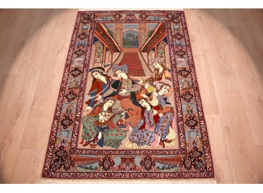 Persian carpet "Isfahan" with silk 165x110 cm dancing design