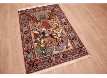 Persian carpet "Isfahan" with silk 165x110 cm dancing design