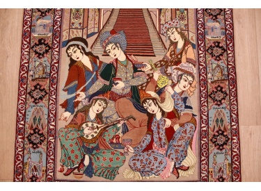 Perser Teppich "Isfahan" mit Seide 165x110 cm Tanzszene