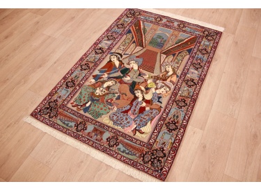 Persian carpet "Isfahan" with silk 165x110 cm dancing design