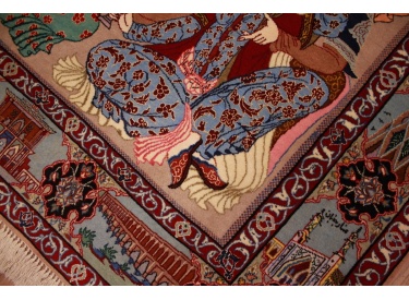 Persian carpet "Isfahan" with silk 165x110 cm dancing design