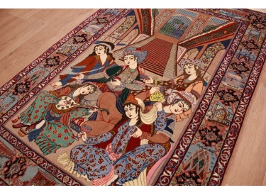 Perser Teppich "Isfahan" mit Seide 165x110 cm Tanzszene