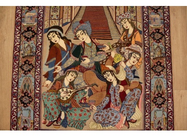 Perser Teppich "Isfahan" mit Seide 165x110 cm Tanzszene