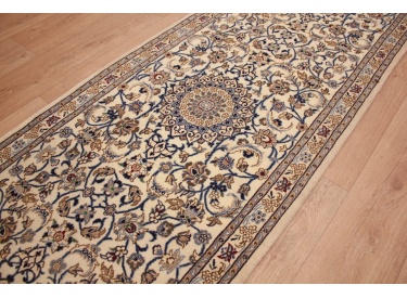 Perserteppich Nain 9la Läufer mit Seide 392x82 cm Beige