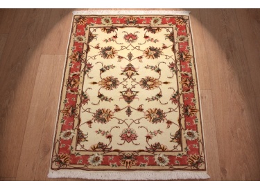 Tabriz Persian carpet  with Silk 78x60 cm Beige