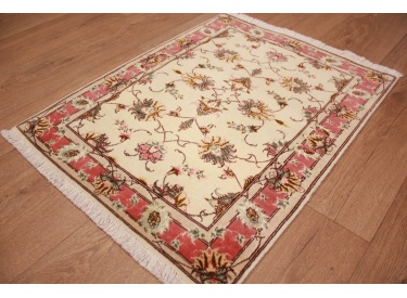 Tabriz Persian carpet  with Silk 78x60 cm Beige