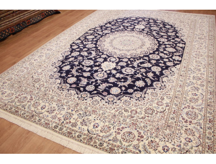 Perserteppich Nain 6la mit Seide 352x254 cm Blau