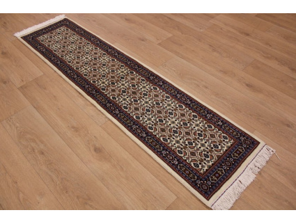 Persian carpet "Moud" virgin wool & Silk 190x47 cm Beige Runner