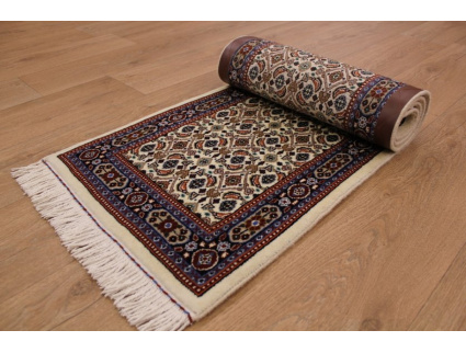 Persian carpet "Moud" virgin wool & Silk 190x47 cm Beige Runner