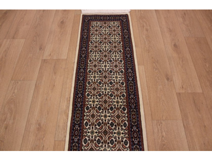 Persian carpet "Moud" virgin wool & Silk 190x47 cm Beige Runner