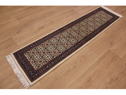 Persian carpet "Moud" virgin wool & Silk 190x47 cm Beige Runner