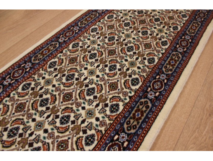 Persian carpet "Moud" virgin wool & Silk 190x47 cm Beige Runner