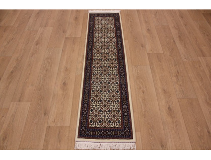 Persian carpet "Moud" virgin wool & Silk 190x47 cm Beige Runner