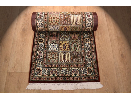 Fine Persian carpet Runner "Moud" with Silk 300x62 cm Red