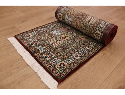 Fine Persian carpet Runner "Moud" with Silk 300x62 cm Red