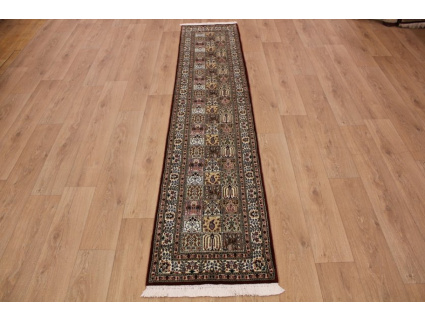 Fine Persian carpet Runner "Moud" with Silk 300x62 cm Red