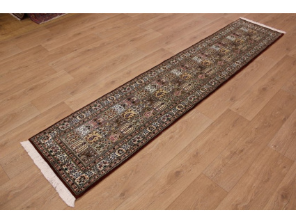 Fine Persian carpet Runner "Moud" with Silk 300x62 cm Red