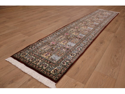 Fine Persian carpet Runner "Moud" with Silk 300x62 cm Red