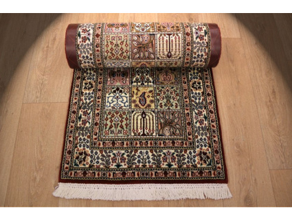 Fine Persian carpet Runner "Moud" with Silk 290x60 cm Red