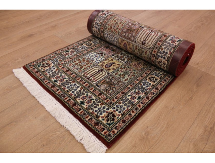 Fine Persian carpet Runner "Moud" with Silk 290x60 cm Red