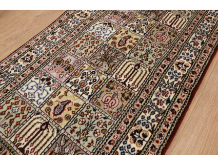 Fine Persian carpet Runner "Moud" with Silk 290x60 cm Red