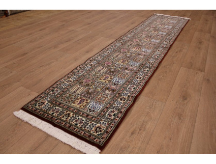 Fine Persian carpet Runner "Moud" with Silk 290x60 cm Red