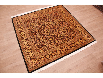 Persian carpet Ghom pure Silk 200x200 cm Black Gold