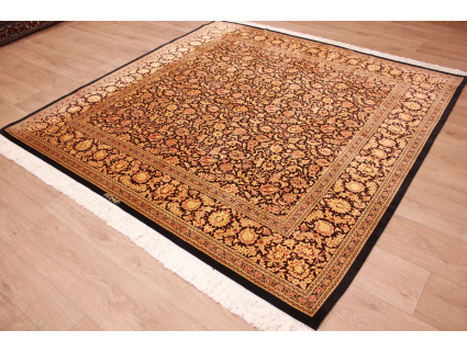 Persian carpet Ghom pure Silk 200x200 cm Black Gold