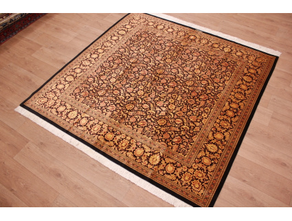 Persian carpet Ghom pure Silk 200x200 cm Black Gold