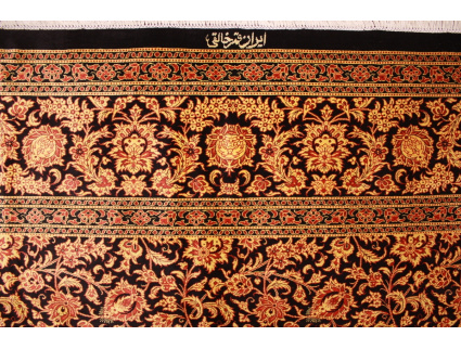 Persian carpet Ghom pure Silk 200x200 cm Black Gold