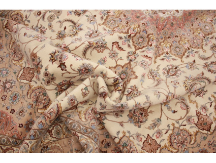 Großer Teppich Isfahan mit Seide 407x315 cm Beige