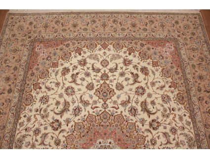 Großer Teppich Isfahan mit Seide 407x315 cm Beige