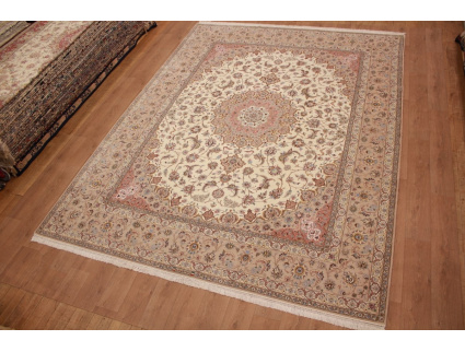 Großer Teppich Isfahan mit Seide 407x315 cm Beige