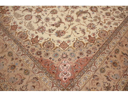 Großer Teppich Isfahan mit Seide 407x315 cm Beige