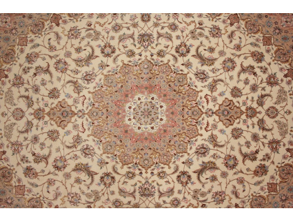 Großer Teppich Isfahan mit Seide 407x315 cm Beige