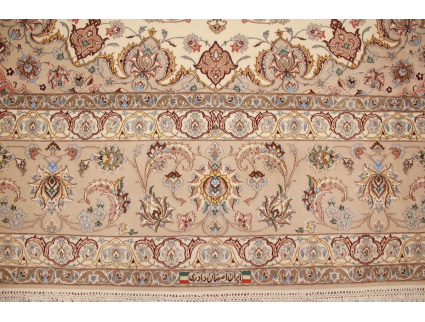 Großer Teppich Isfahan mit Seide 407x315 cm Beige