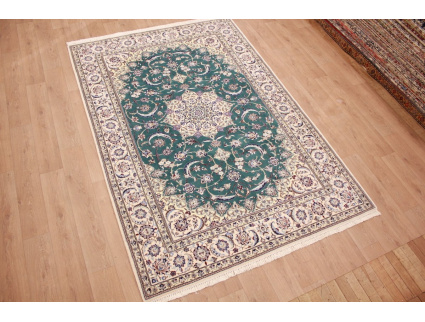 Perser Teppich Nain 9la mit Seide 310x206 cm Grün