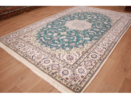 Fine Persian carpet  Nain 9la with silk 310x206 cm Green