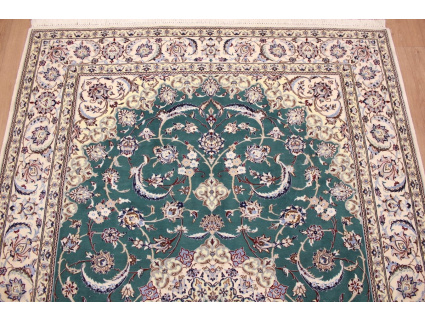 Fine Persian carpet  Nain 9la with silk 310x206 cm Green