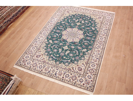 Fine Persian carpet  Nain 9la with silk 310x206 cm Green