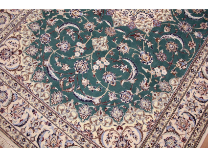 Fine Persian carpet  Nain 9la with silk 310x206 cm Green