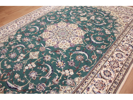 Fine Persian carpet  Nain 9la with silk 310x206 cm Green