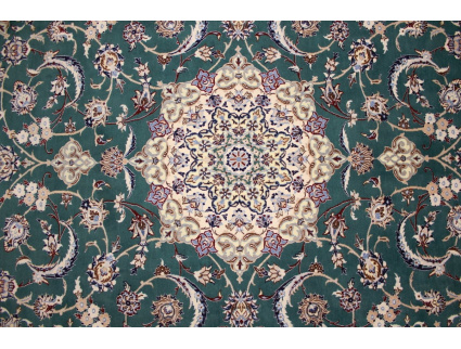 Fine Persian carpet  Nain 9la with silk 310x206 cm Green