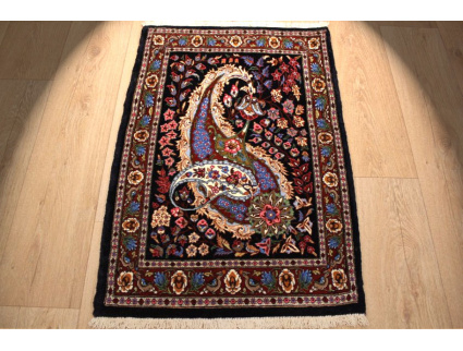 Persian carpet "Ghom" with Silk 90x60 cm Blue