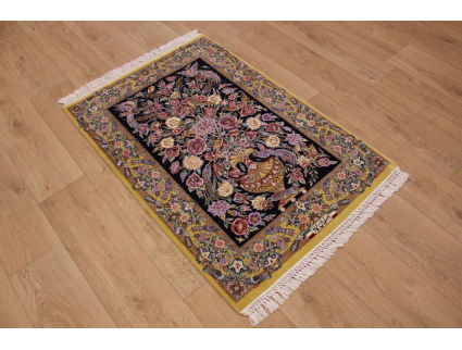 Perser Teppich "Isfahan" Kette aus Seide 116x80 cm Grün