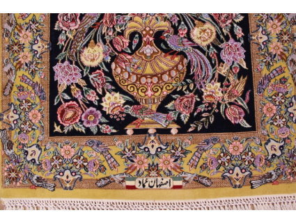 Perser Teppich "Isfahan" Kette aus Seide 116x80 cm Grün