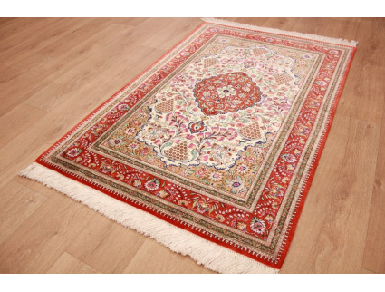 Persian carpet Qum pure Silk151x100 cm Beige